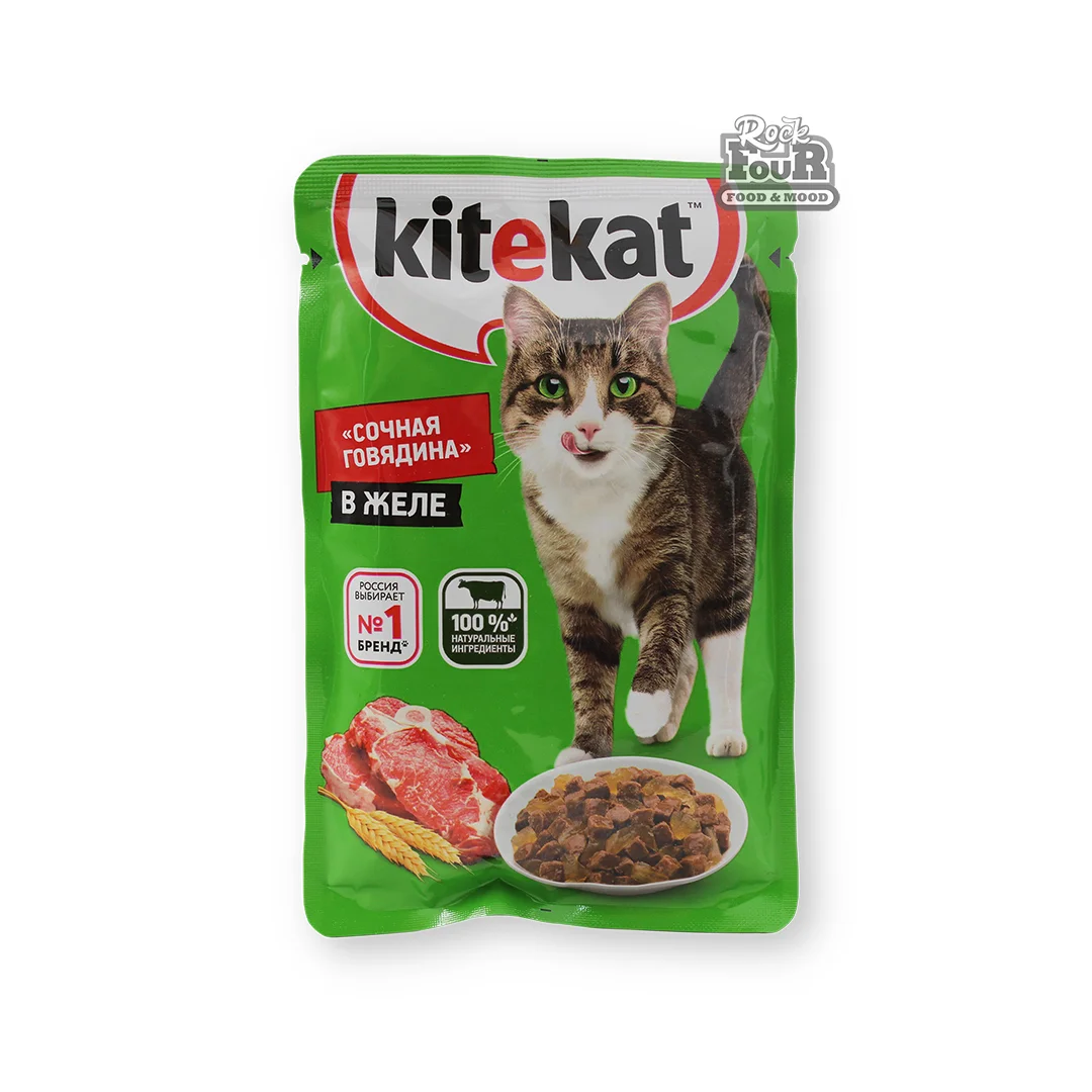 Կատվի կեր «Kitekat Հյութալի տավարի միս» սոուսով 85գ
